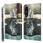 For Sony Xperia 1 II 3D Painting Pattern TPU + PU Leather Phone Case(Cat Tiger)