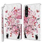For Sony Xperia 1 II 3D Painting Pattern TPU + PU Leather Phone Case(Cat Under The Tree)
