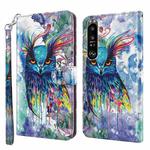 For Sony Xperia 1 II 3D Painting Pattern TPU + PU Leather Phone Case(Watercolor Owl)