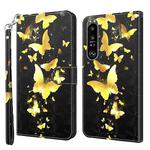 For Sony Xperia 1 III 3D Painting Pattern TPU + PU Leather Phone Case(Gold Butterfly)