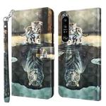 For Sony Xperia 1 III 3D Painting Pattern TPU + PU Leather Phone Case(Cat Tiger)