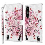 For Sony Xperia 1 III 3D Painting Pattern TPU + PU Leather Phone Case(Cat Under The Tree)