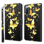 For Sony Xperia 10 II 3D Painting Pattern TPU + PU Leather Phone Case(Gold Butterfly)