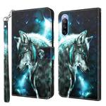 For Sony Xperia 10 II 3D Painting Pattern TPU + PU Leather Phone Case(Wolf)