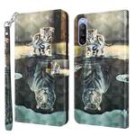 For Sony Xperia 10 II 3D Painting Pattern TPU + PU Leather Phone Case(Cat Tiger)
