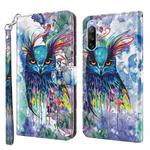 For Sony Xperia 10 II 3D Painting Pattern TPU + PU Leather Phone Case(Watercolor Owl)