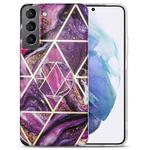 For Samsung Galaxy S22 5G IMD Marble TPU Phone Case with Folding Holder(Purple)