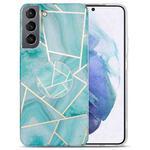 For Samsung Galaxy S22 5G IMD Marble TPU Phone Case with Folding Holder(Green)