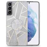 For Samsung Galaxy S21 5G IMD Marble TPU Phone Case with Folding Holder(Grey)