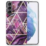 For Samsung Galaxy S21 5G IMD Marble TPU Phone Case with Folding Holder(Purple)