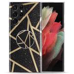 For Samsung Galaxy S22 Ultra 5G IMD Marble TPU Phone Case with Holder(Black)