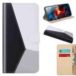 For OPPO A15 Tricolor Stitching Horizontal Flip Leather Phone Case(Black)