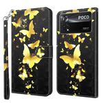 For Xiaomi Poco X4 Pro 5G 3D Painting Pattern TPU + PU Leather Phone Case(Gold Butterfly)