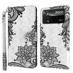 For Xiaomi Poco X4 Pro 5G 3D Painting Pattern TPU + PU Leather Phone Case(Diagonal Black Flower)