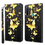 For Xiaomi Redmi Note 8 2021 3D Painting Pattern TPU + PU Leather Phone Case(Gold Butterfly)