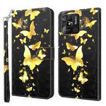 For Xiaomi Redmi 10C International Version 3D Painting Pattern TPU + PU Leather Phone Case(Gold Butterfly)