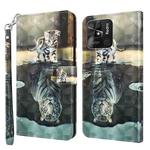 For Xiaomi Redmi 10C International Version 3D Painting Pattern TPU + PU Leather Phone Case(Cat Tiger)