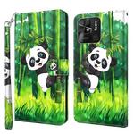 For Xiaomi Redmi 10C International Version 3D Painting Pattern TPU + PU Leather Phone Case(Panda Climbing Bamboo)