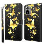 For Xiaomi Redmi Note 10 / 10S 3D Painting Pattern TPU + PU Leather Phone Case(Gold Butterfly)
