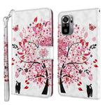 For Xiaomi Redmi Note 10 / 10S 3D Painting Pattern TPU + PU Leather Phone Case(Cat Under The Tree)