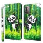For Nokia G11 / G21 3D Painting Pattern TPU + PU Leather Phone Case(Panda Climbing Bamboo)