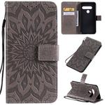For LG G8S ThinQ Pressed Printing Sunflower Pattern Horizontal Flip PU Leather Case with Holder & Card Slots & Wallet & Lanyard(Gray)