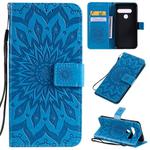 For LG G8S ThinQ Pressed Printing Sunflower Pattern Horizontal Flip PU Leather Case with Holder & Card Slots & Wallet & Lanyard(Blue)