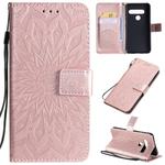 For LG G8S ThinQ Pressed Printing Sunflower Pattern Horizontal Flip PU Leather Case with Holder & Card Slots & Wallet & Lanyard(Rose Gold)
