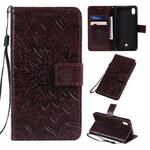 For LG K20 (2019) Pressed Printing Sunflower Pattern Horizontal Flip PU Leather Case with Holder & Card Slots & Wallet & Lanyard(Brown)