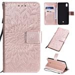 For LG K20 (2019) Pressed Printing Sunflower Pattern Horizontal Flip PU Leather Case with Holder & Card Slots & Wallet & Lanyard(Rose Gold)