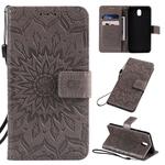 For LG K30 (2019) Pressed Printing Sunflower Pattern Horizontal Flip PU Leather Case with Holder & Card Slots & Wallet & Lanyard(Gray)