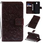 For LG K30 (2019) Pressed Printing Sunflower Pattern Horizontal Flip PU Leather Case with Holder & Card Slots & Wallet & Lanyard(Brown)