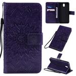 For LG K30 (2019) Pressed Printing Sunflower Pattern Horizontal Flip PU Leather Case with Holder & Card Slots & Wallet & Lanyard(Purple)