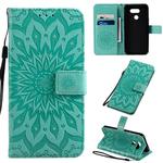 For LG K40S Pressed Printing Sunflower Pattern Horizontal Flip PU Leather Case with Holder & Card Slots & Wallet & Lanyard(Green)