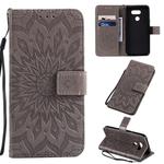 For LG K40S Pressed Printing Sunflower Pattern Horizontal Flip PU Leather Case with Holder & Card Slots & Wallet & Lanyard(Gray)