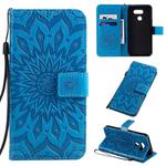 For LG K40S Pressed Printing Sunflower Pattern Horizontal Flip PU Leather Case with Holder & Card Slots & Wallet & Lanyard(Blue)