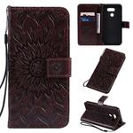 For LG K40S Pressed Printing Sunflower Pattern Horizontal Flip PU Leather Case with Holder & Card Slots & Wallet & Lanyard(Brown)