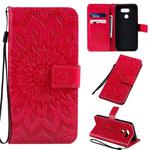 For LG K40S Pressed Printing Sunflower Pattern Horizontal Flip PU Leather Case with Holder & Card Slots & Wallet & Lanyard(Red)