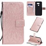 For LG K40S Pressed Printing Sunflower Pattern Horizontal Flip PU Leather Case with Holder & Card Slots & Wallet & Lanyard(Rose Gold)