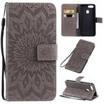For OPPO A5 / A35 Pressed Printing Sunflower Pattern Horizontal Flip PU Leather Case with Holder & Card Slots & Wallet & Lanyard(Gray)