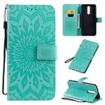 For OPPO F11 Pressed Printing Sunflower Pattern Horizontal Flip PU Leather Case with Holder & Card Slots & Wallet & Lanyard(Green)