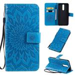 For OPPO F11 Pressed Printing Sunflower Pattern Horizontal Flip PU Leather Case with Holder & Card Slots & Wallet & Lanyard(Blue)