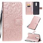 For OPPO F11 Pressed Printing Sunflower Pattern Horizontal Flip PU Leather Case with Holder & Card Slots & Wallet & Lanyard(Rose Gold)