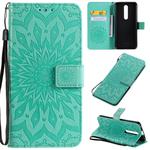 For OPPO F11 Pro Pressed Printing Sunflower Pattern Horizontal Flip PU Leather Case with Holder & Card Slots & Wallet & Lanyard(Green)