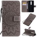 For OPPO F11 Pro Pressed Printing Sunflower Pattern Horizontal Flip PU Leather Case with Holder & Card Slots & Wallet & Lanyard(Gray)