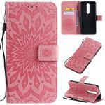 For OPPO F11 Pro Pressed Printing Sunflower Pattern Horizontal Flip PU Leather Case with Holder & Card Slots & Wallet & Lanyard(Pink)