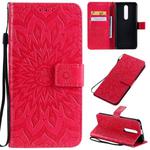 For OPPO F11 Pro Pressed Printing Sunflower Pattern Horizontal Flip PU Leather Case with Holder & Card Slots & Wallet & Lanyard(Red)