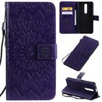 For OPPO F11 Pro Pressed Printing Sunflower Pattern Horizontal Flip PU Leather Case with Holder & Card Slots & Wallet & Lanyard(Purple)