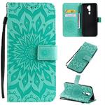 For OPPO A9 2020 / A5 2020 Pressed Printing Sunflower Pattern Horizontal Flip PU Leather Case with Holder & Card Slots & Wallet & Lanyard(Green)