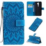 For OPPO A9 2020 / A5 2020 Pressed Printing Sunflower Pattern Horizontal Flip PU Leather Case with Holder & Card Slots & Wallet & Lanyard(Blue)